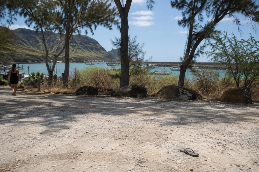 The free gravel lot above Port Allen harbor