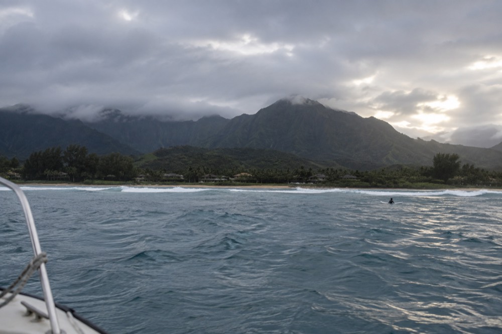 From a boat in Hanalei Bay