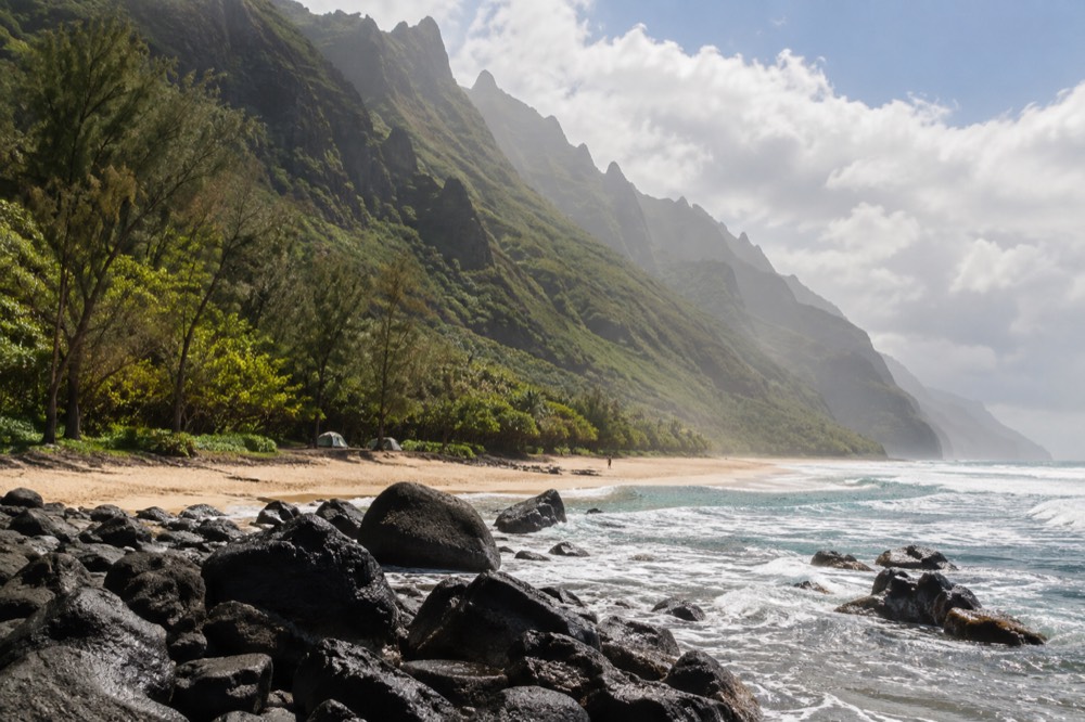 Kalalau Beach at the foot of the Napali Coast on Kauai