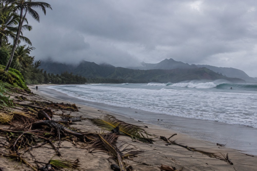 The long sand crescent of Hanalei Bay