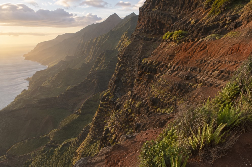 Close on the exposed bands of a canyon wall at Napali Coast